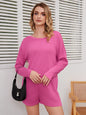 Long-Sleeved Solid Color Jumpsuit Shorts — Chic One-Piece for Women FitiqueFit