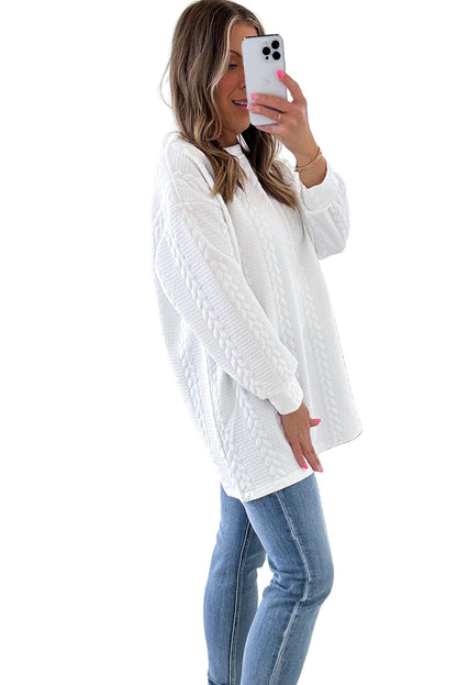 White Textured Loose Plus Size Long Sleeve Top Garden Naked Curves
