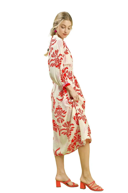 Umgee Tropical Print Button Detail Midi Dress West2East Surf