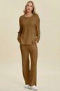 Double Take Full Size Cable-Knit Long Sleeve Top and Pants Set West2East Surf