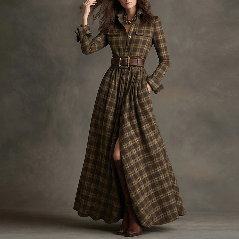Women's Printed Lapel Slim-Fit Dress – Elegant Commuter Style FitiqueFit