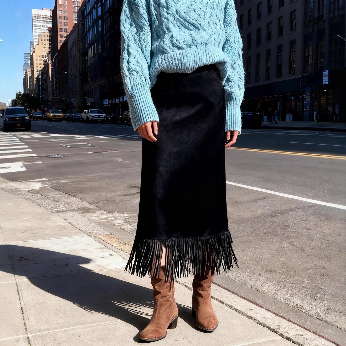 Women's Fashionable Elegant Long Suede Skirt Comfortable Slim Fit Grayceful LLC