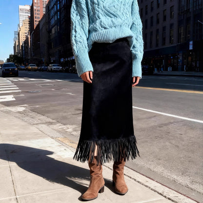 Women's Fashionable Elegant Long Suede Skirt Comfortable Slim Fit Grayceful LLC