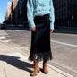 Women's Fashionable Elegant Long Suede Skirt Comfortable Slim Fit Grayceful LLC