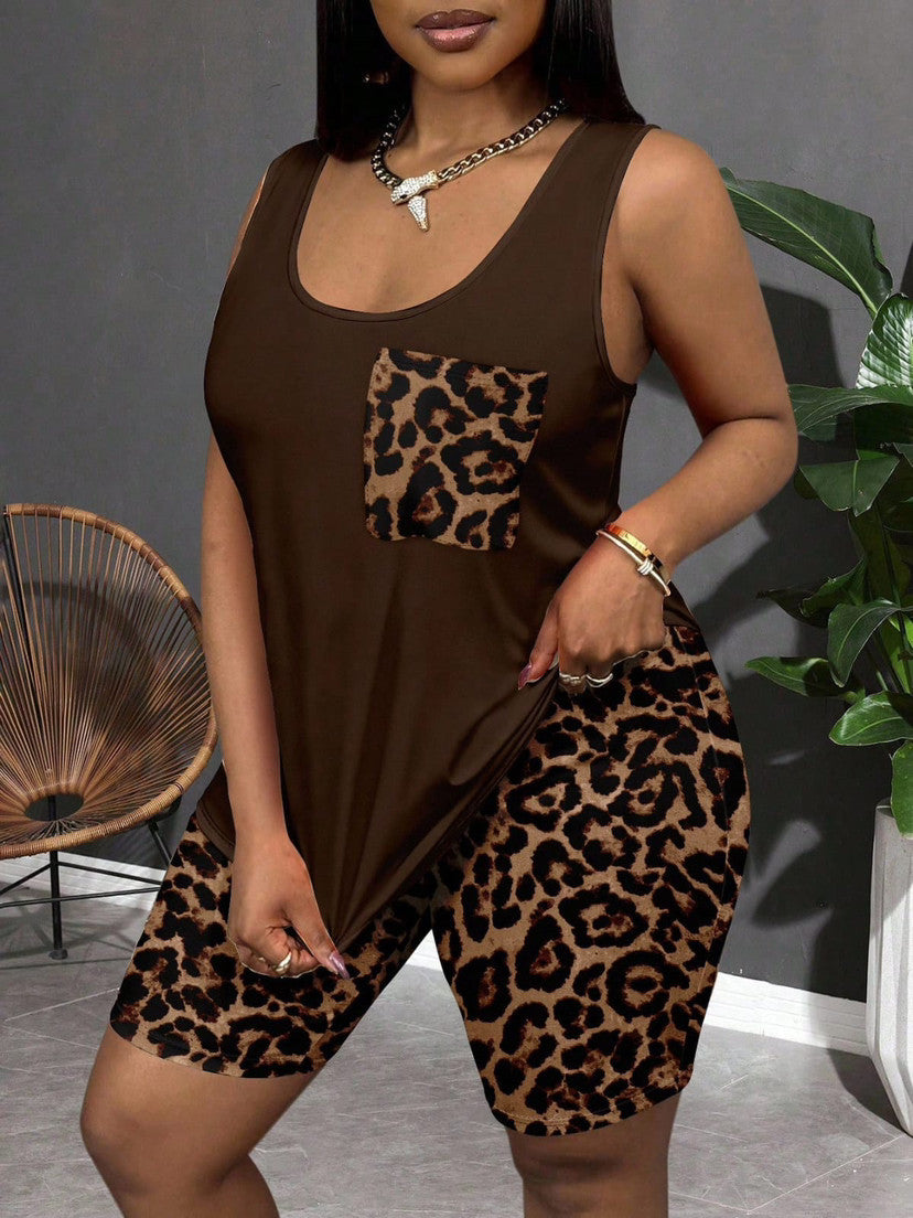 Leopard-print Halterneck Vest Top And Shorts Set New Era Fashion LLc