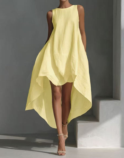 Sleeveless High-Low Irregular Hem Linen Blend Dress – Women's Summer Dress FitiqueFit