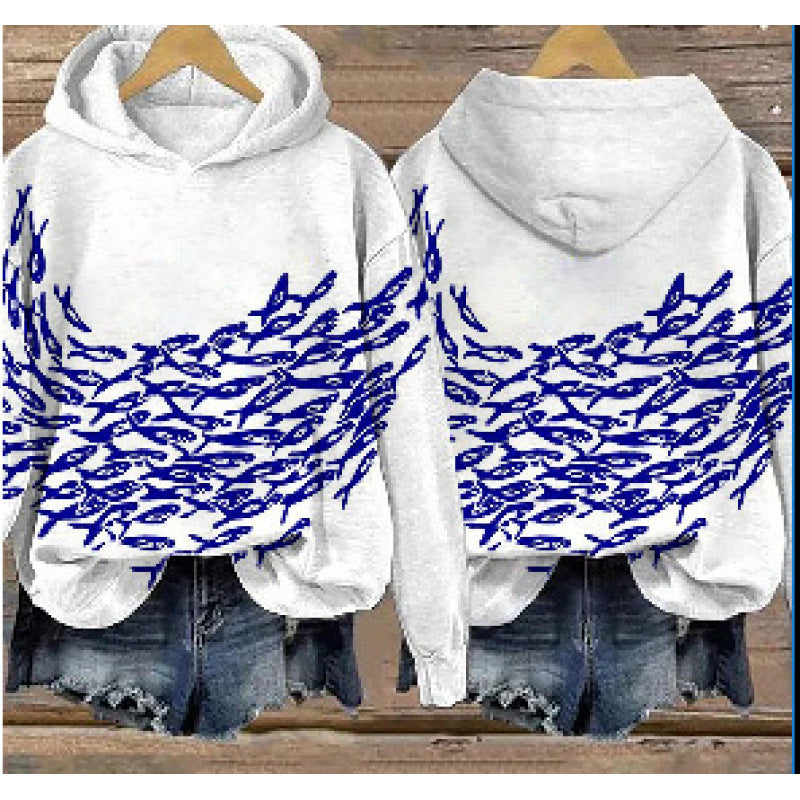 Women’s Printed Hooded Long Sleeve Pullover Sweatshirt FitiqueFit