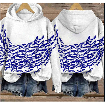 Women’s Printed Hooded Long Sleeve Pullover Sweatshirt FitiqueFit