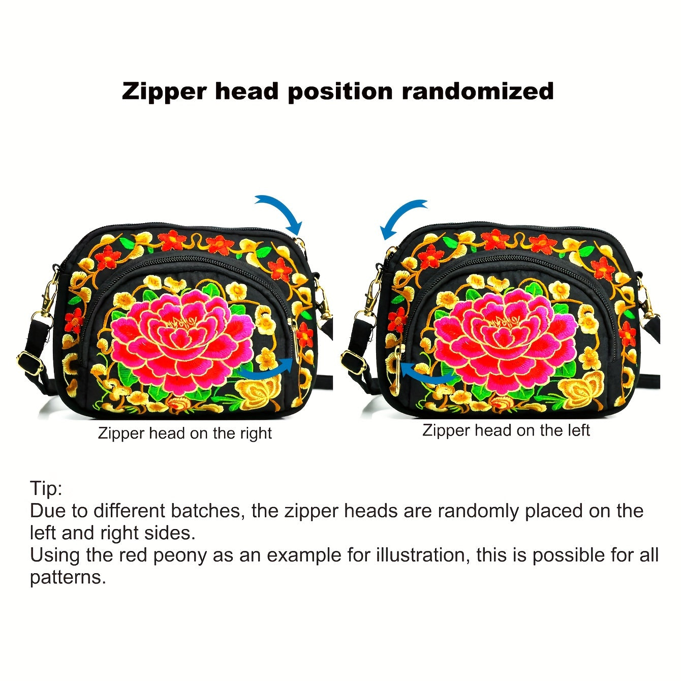 Vibrant Floral Embroidered Crossbody Bag for Women - Lightweight, Double-Sided Design with Detachable Strap, Zipper Closure, and Phone Pocket - Perfect for Casual Outings, Travel Accessory | Vibrant Pattern Bag | Coin Purse NovaCart