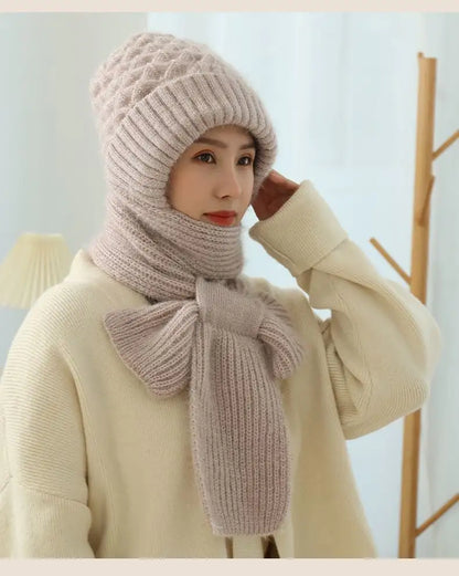 Women's Fleece-lined Knitted Scarf and Hat Set