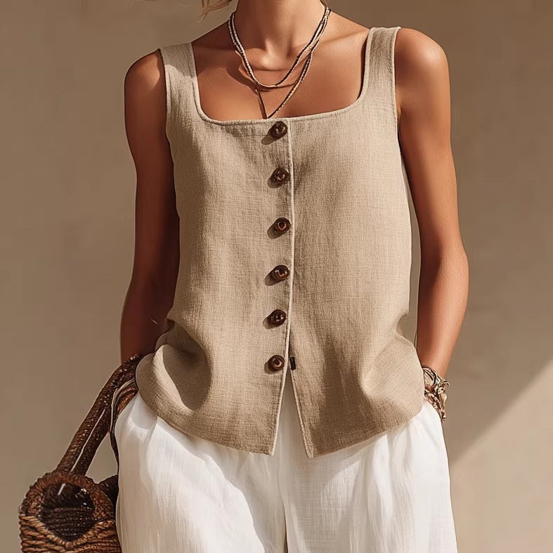 Women's Front-Button Cardigan Sleeveless Top & Long Pants Set FitiqueFit