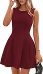 Sleeveless Solid Color Pleated Dress | Flared Midi Casual FitiqueFit