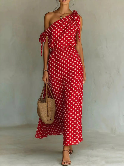 Full Size Polka Dot One-Shoulder Maxi Dress Plus Size New Era Fashion LLc