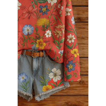 Women’s Fall Wildflower Print Long Sleeve T-Shirt FitiqueFit