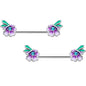 14G 9/16 Blue Gem Faerie Flower Purple Barbell Nipple Ring Set BodyCandy