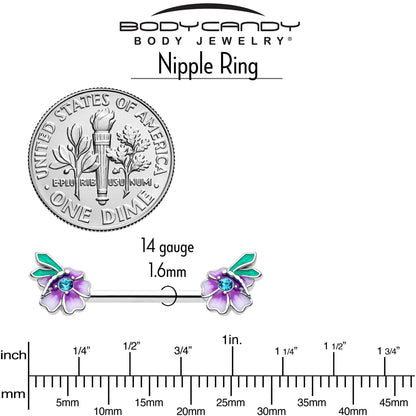 14G 9/16 Blue Gem Faerie Flower Purple Barbell Nipple Ring Set BodyCandy