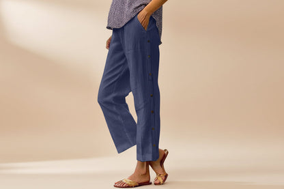Cropped Pants With Decorative Buttons Along the Side Seams FitiqueFit