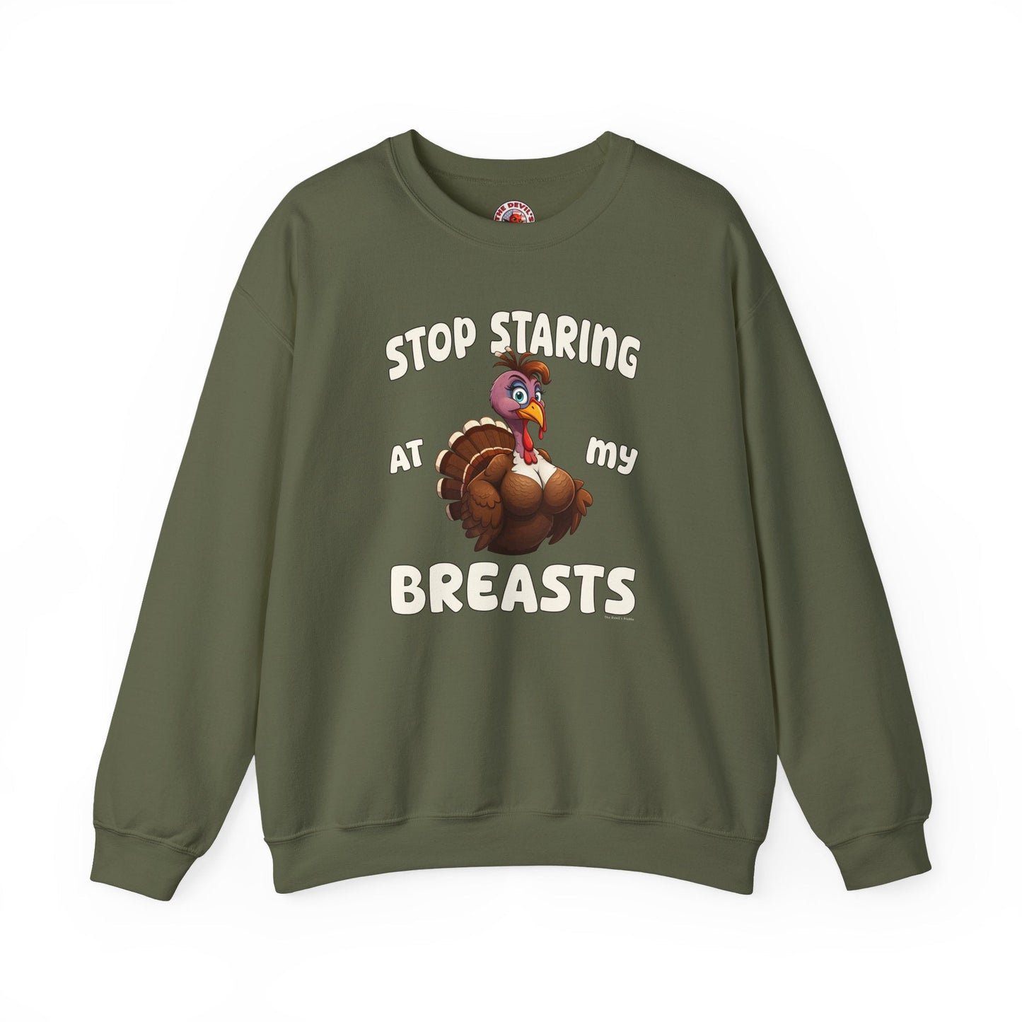 Stop Staring At My Breasts Crewneck Sweatshirt The Devil's Pickle