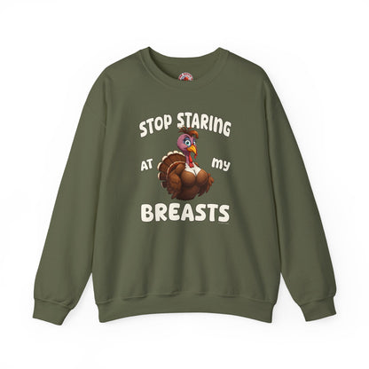 Stop Staring At My Breasts Crewneck Sweatshirt The Devil's Pickle