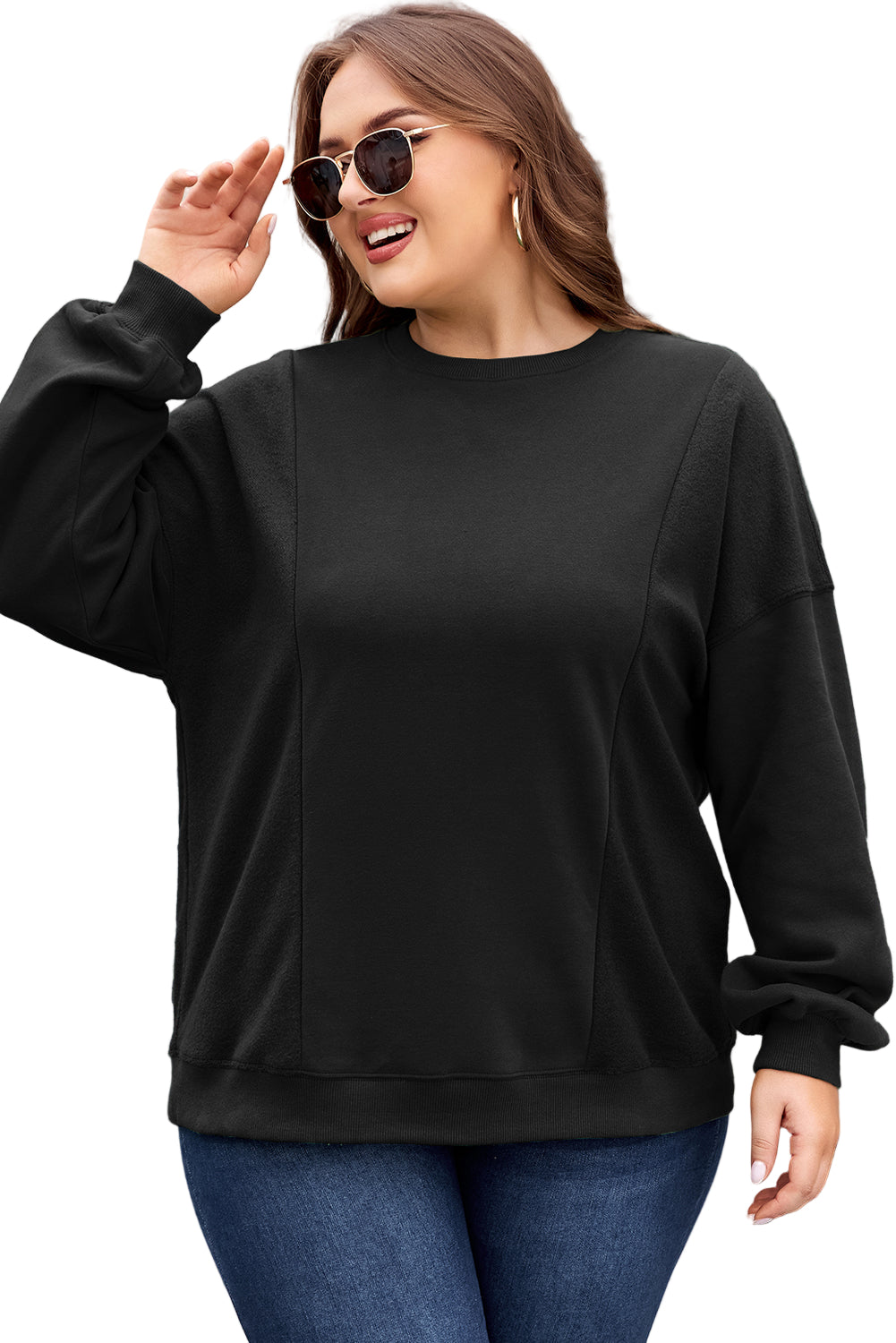 Apricot Loose Patchwork Crewneck Plus Size Sweatshirt Garden Naked Curves