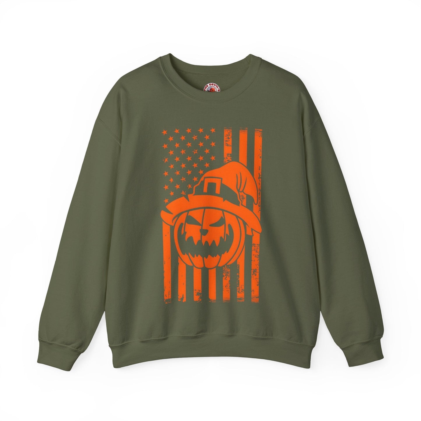 Pumpkin American Flag Crewneck Sweatshirt The Devil's Pickle