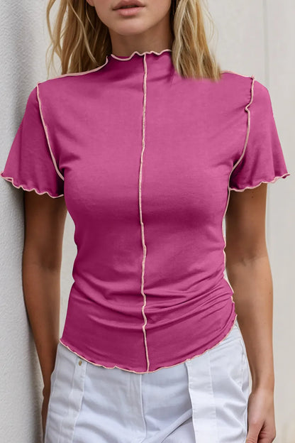 Basic Bae Contrast Trim Mock Neck Short Sleeve T-Shirt New Era Fashion LLc