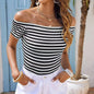 Ladies' Off Shoulder Striped Top Casual One Shoulder Shirt FitiqueFit