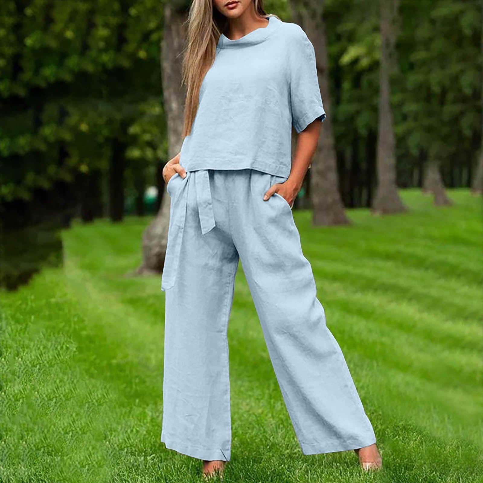Round-Neck 3/4 Sleeve Top & Pants Two-Piece Set – 6 Colors, S–XXL FitiqueFit
