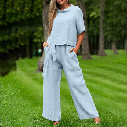 Round-Neck 3/4 Sleeve Top & Pants Two-Piece Set – 6 Colors, S–XXL FitiqueFit