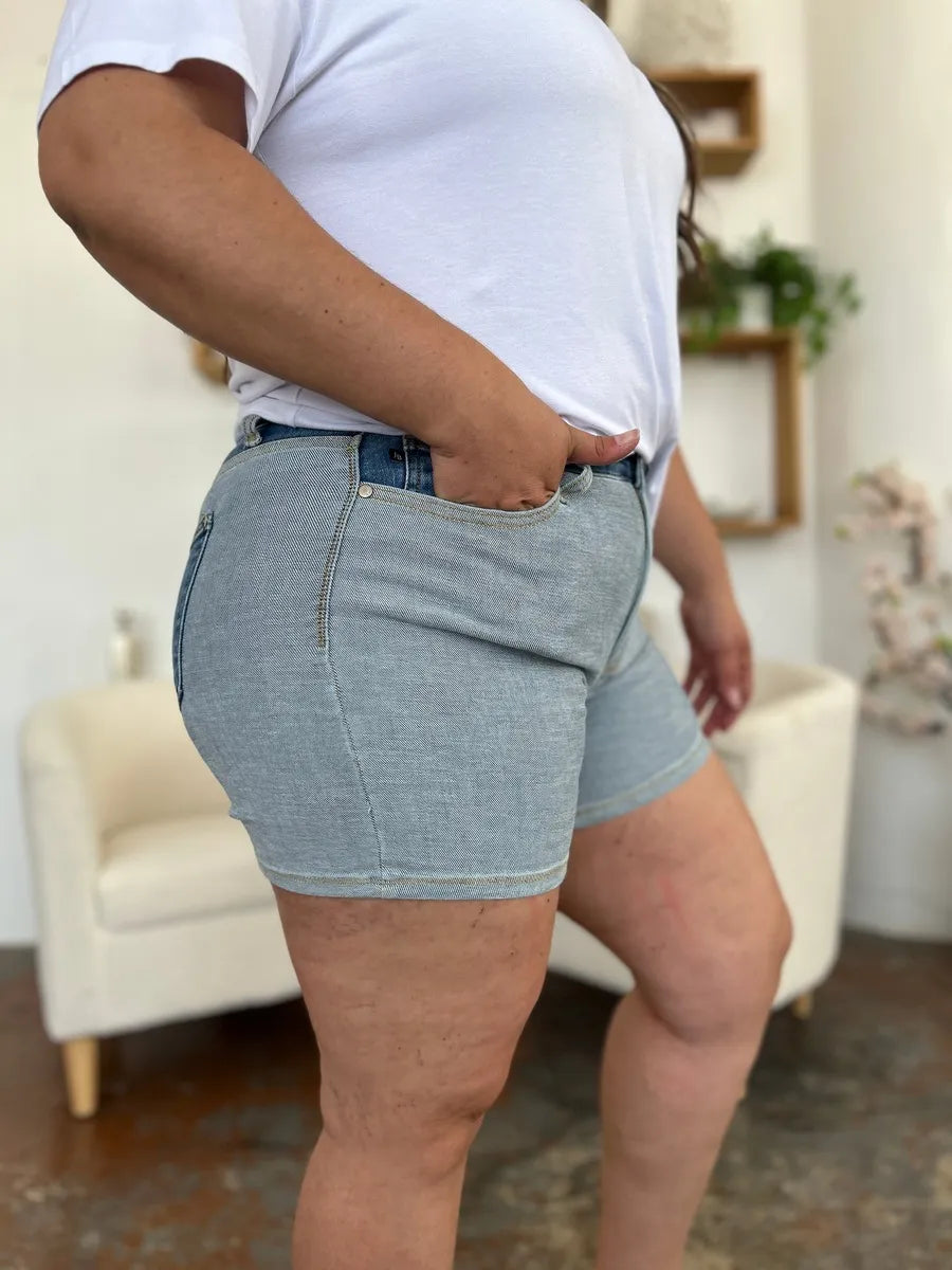 Judy Blue Full Size Color Block Denim Shorts New Era Fashion LLc