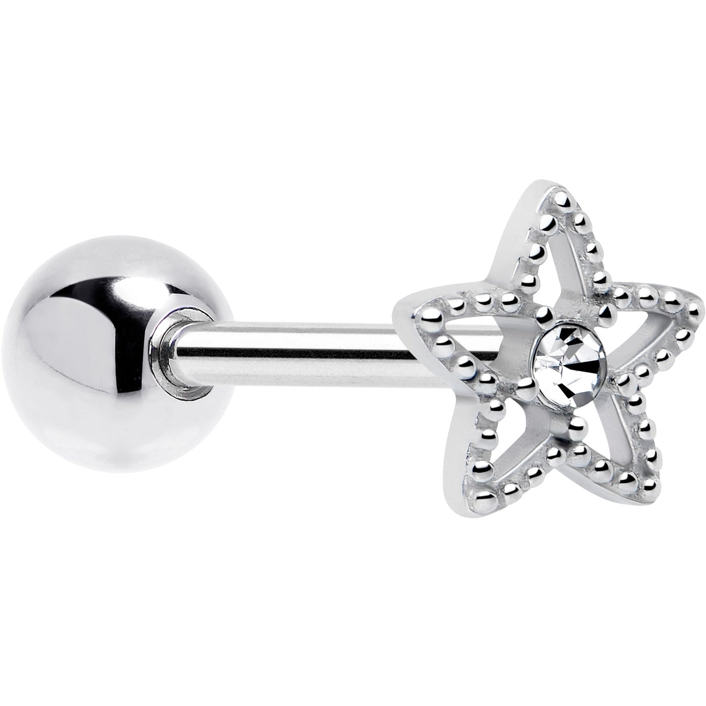 Clear Gem Star Texture Barbell Tongue Ring BodyCandy