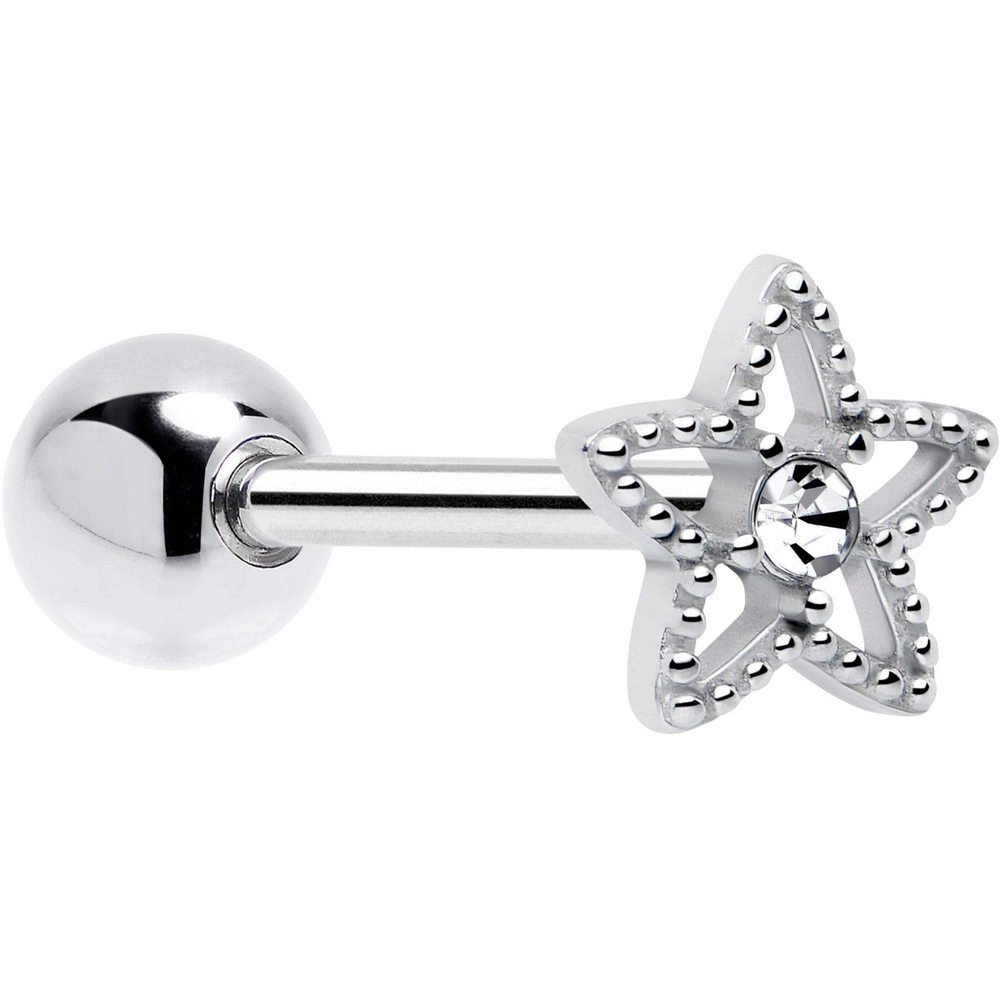 Clear Gem Star Texture Barbell Tongue Ring BodyCandy