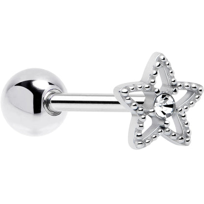 Clear Gem Star Texture Barbell Tongue Ring BodyCandy