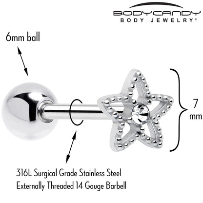 Clear Gem Star Texture Barbell Tongue Ring BodyCandy