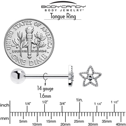 Clear Gem Star Texture Barbell Tongue Ring BodyCandy