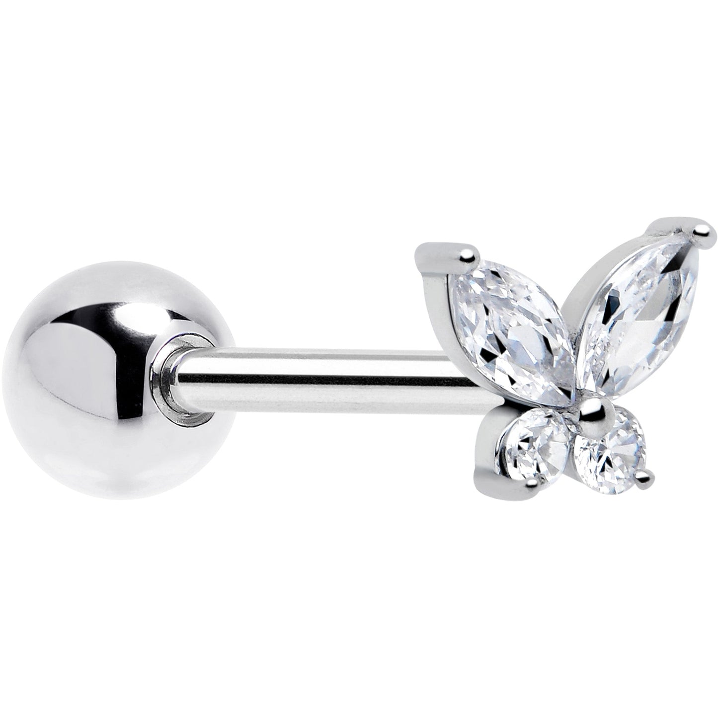 Clear CZ Gem Open Wing Butterfly Barbell Tongue Ring BodyCandy