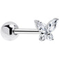 Clear CZ Gem Open Wing Butterfly Barbell Tongue Ring BodyCandy