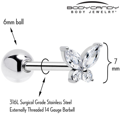 Clear CZ Gem Open Wing Butterfly Barbell Tongue Ring BodyCandy