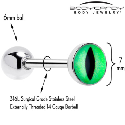 Kitty Green Eye UV Reactive Barbell Tongue Ring BodyCandy
