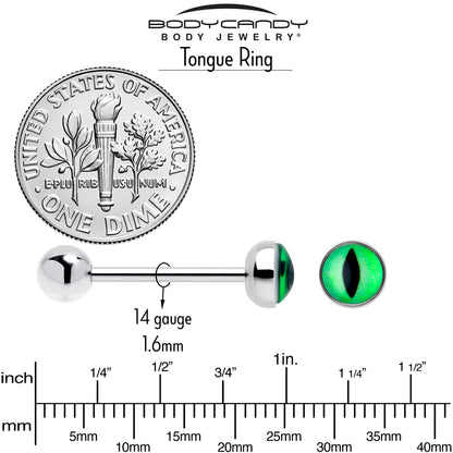 Kitty Green Eye UV Reactive Barbell Tongue Ring BodyCandy