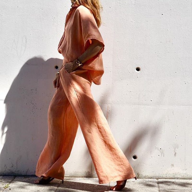 Women's Fashion Solid Color Loose Cotton And Linen Tops Pants Suit See size chart under “more details” The Fashion Celestial