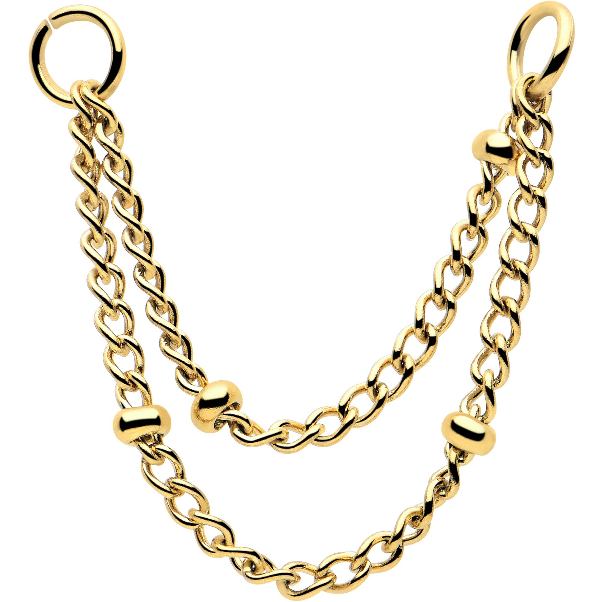 1 3/8 Gold Tone Flat Back Earring Removable Connector Chain Beaded BodyCandy