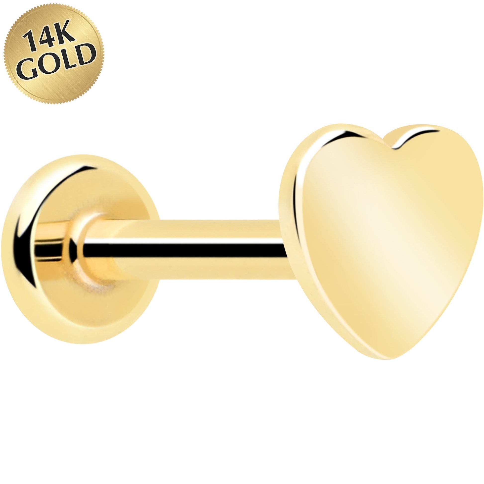 14k Solid Yellow Gold 3mm Heart Threadless Push In Flat Back Stud BodyCandy