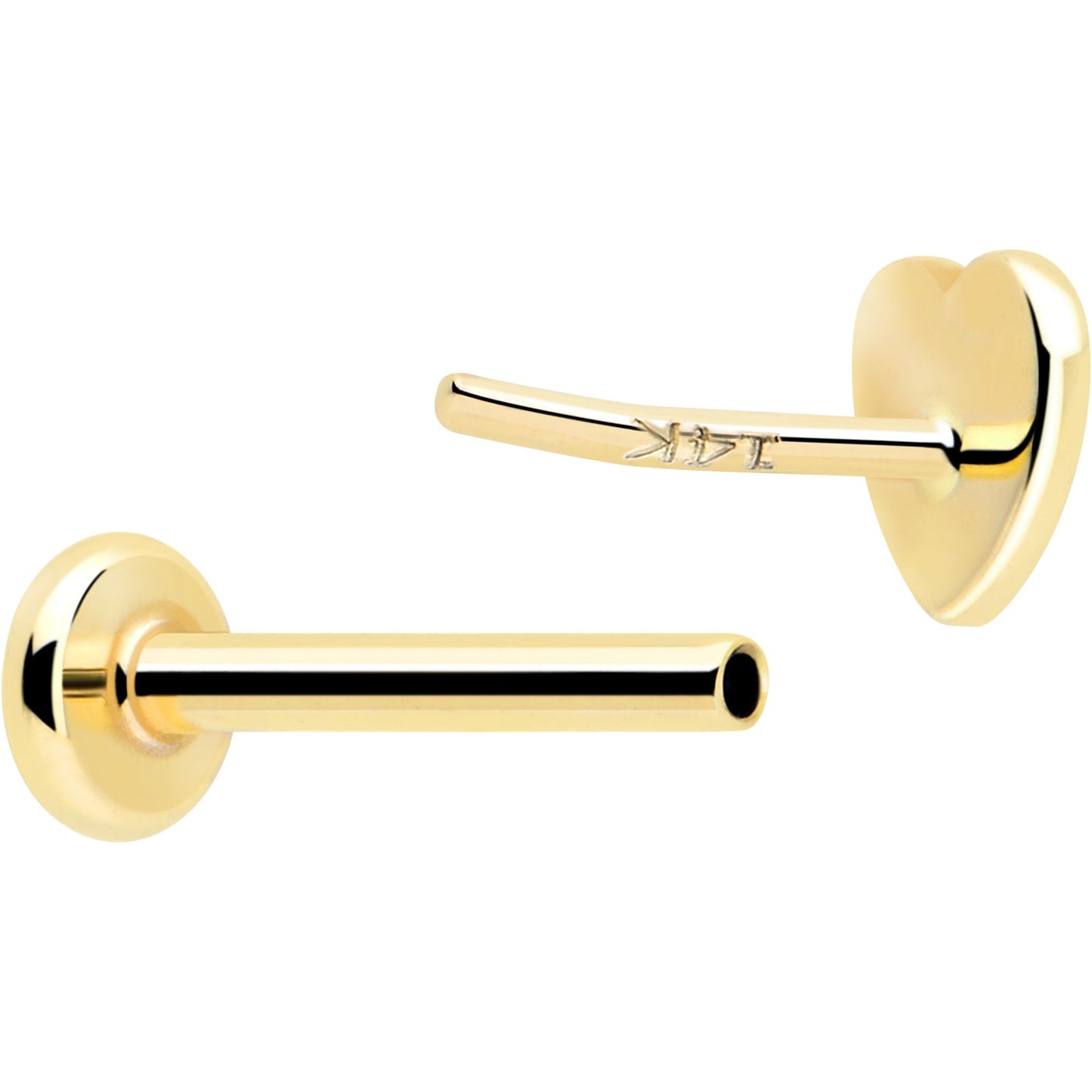 14k Solid Yellow Gold 3mm Heart Threadless Push In Flat Back Stud BodyCandy