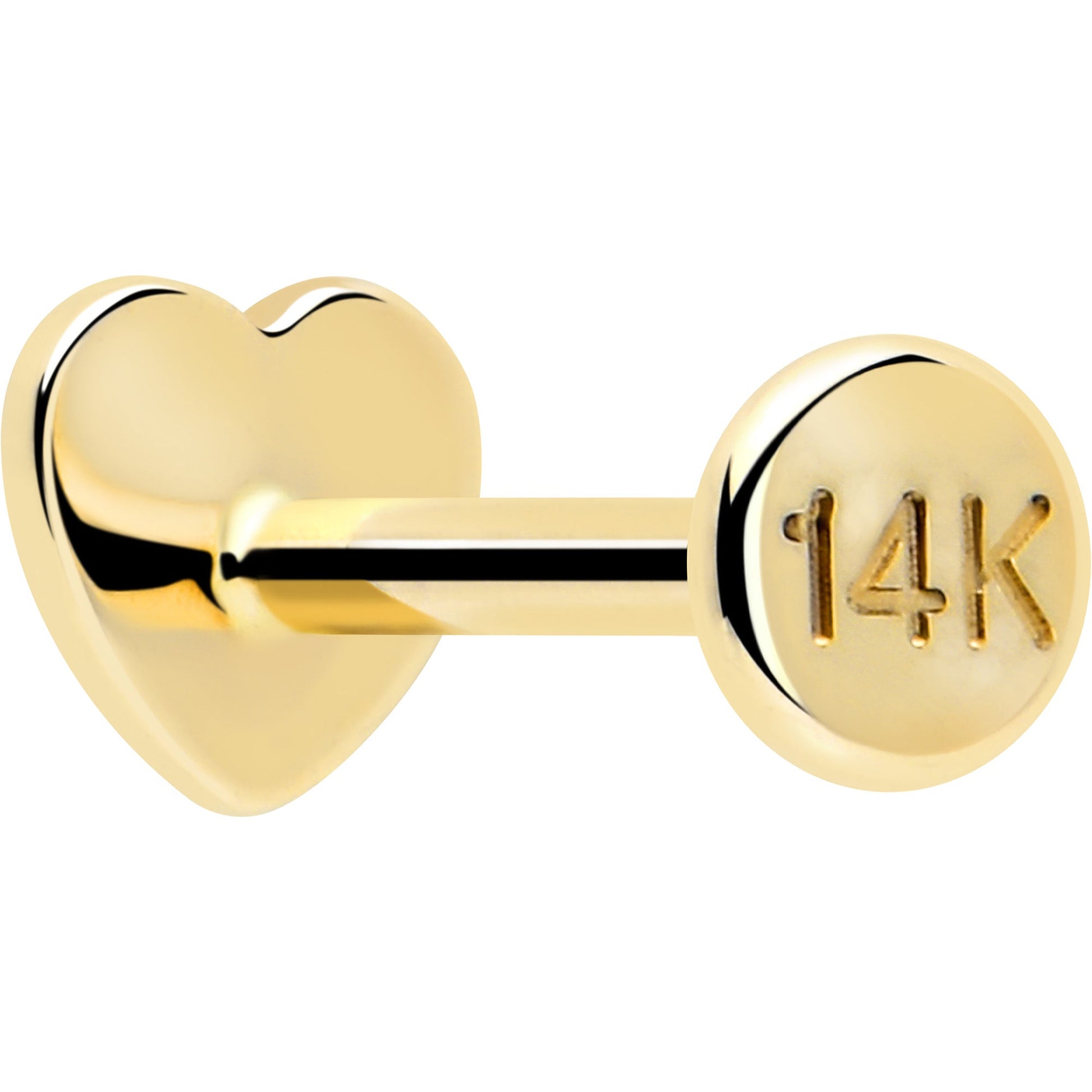 14k Solid Yellow Gold 3mm Heart Threadless Push In Flat Back Stud BodyCandy