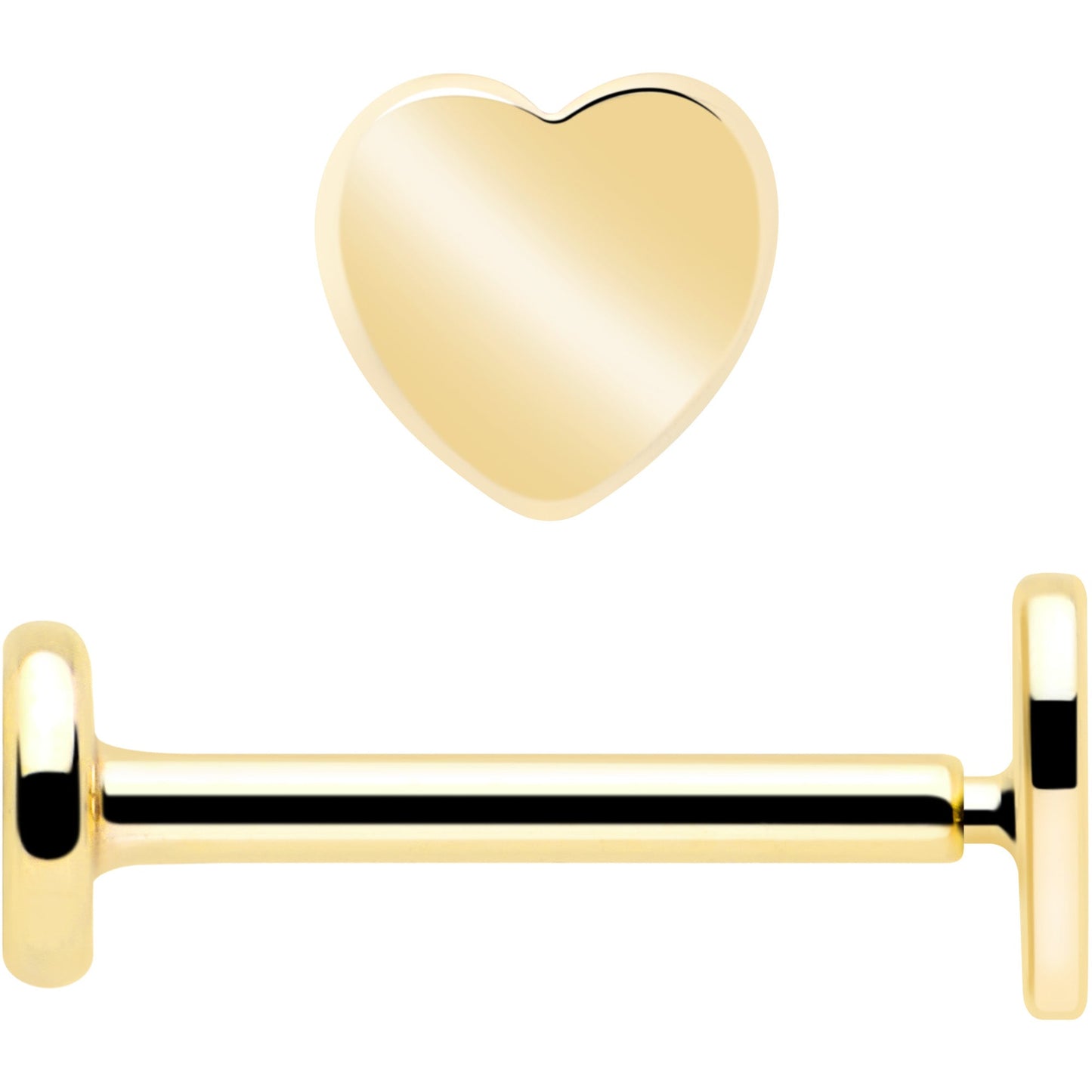14k Solid Yellow Gold 3mm Heart Threadless Push In Flat Back Stud BodyCandy