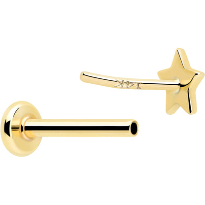 14k Solid Yellow Gold 3mm Star Threadless Push In Flat Back Stud BodyCandy