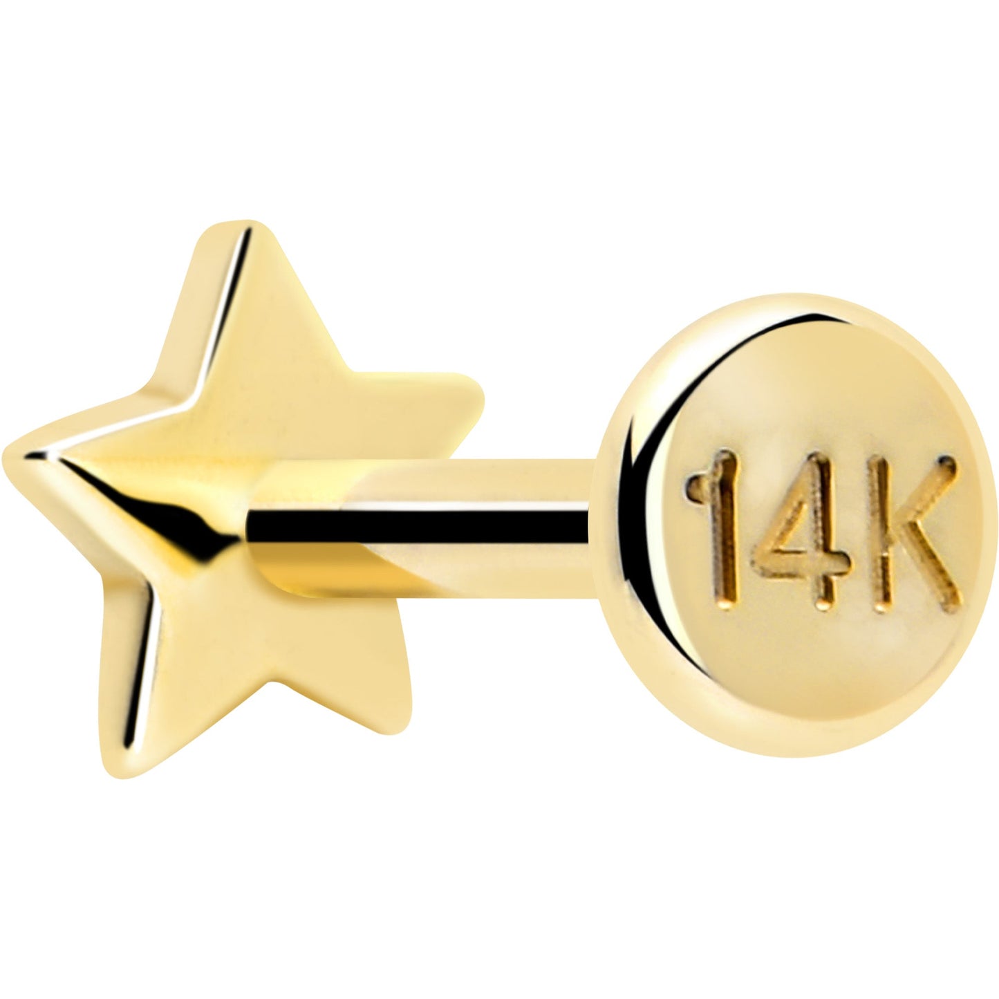 14k Solid Yellow Gold 3mm Star Threadless Push In Flat Back Stud BodyCandy