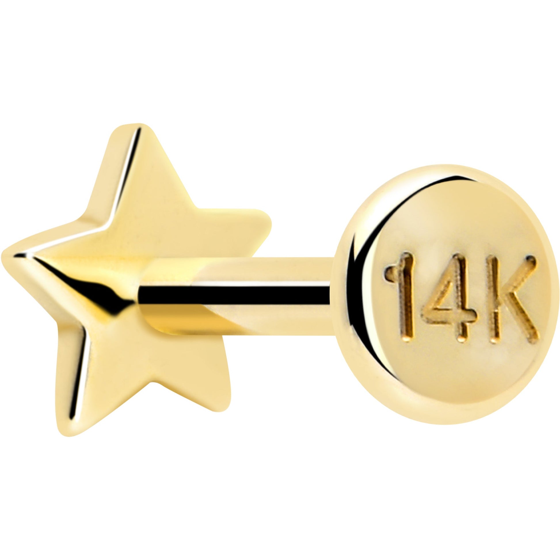 14k Solid Yellow Gold 3mm Star Threadless Push In Flat Back Stud BodyCandy