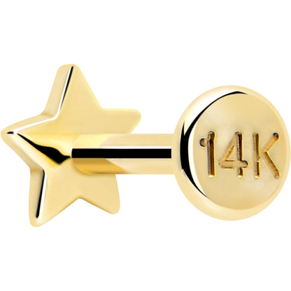 14k Solid Yellow Gold 3mm Star Threadless Push In Flat Back Stud BodyCandy